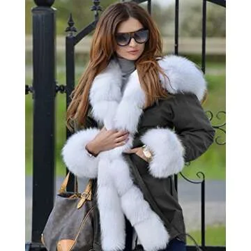 Roiii Women's Winter Anoraks Thicken Down Parka Hooded Plus Size Parka Jacket Coat Size S-3XL