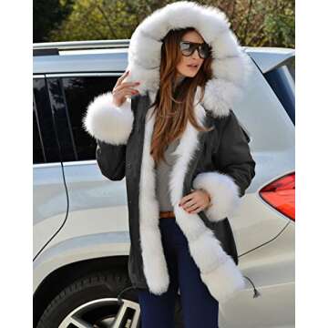 Roiii Women's Winter Anoraks Thicken Down Parka Hooded Plus Size Parka Jacket Coat Size S-3XL