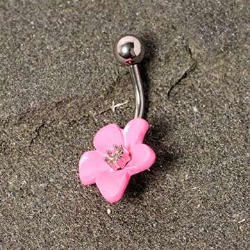 Body Candy 14G Stainless Steel Pink Flower Belly Button Ring