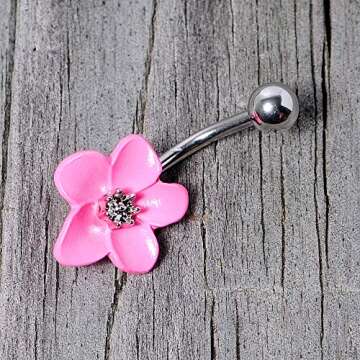 Body Candy 14G Stainless Steel Pink Flower Belly Button Ring