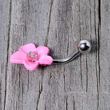 Body Candy 14G Stainless Steel Pink Flower Belly Button Ring