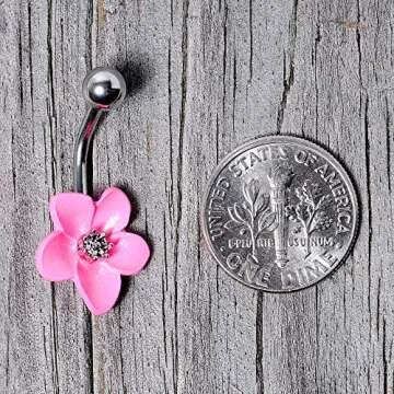 Body Candy 14G Stainless Steel Pink Flower Belly Button Ring