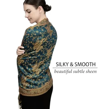 Reversible Paisley Pashmina Shawl in Dark Seagreen