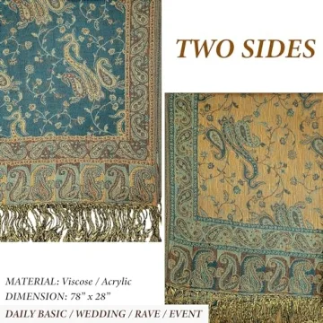 Reversible Paisley Pashmina Shawl in Dark Seagreen