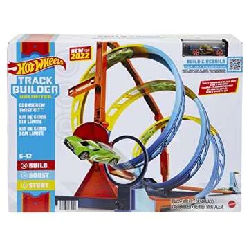 Hot Wheels Toy Car Track Set, Track Builder Unlimited Corkscrew Twist Kit Playset & 1:64 Scale Vehicle, 2 Ways to Race, Connects to Other Tracks
