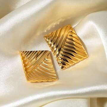 Trendy Gold Rectangle Drop Earrings for Women