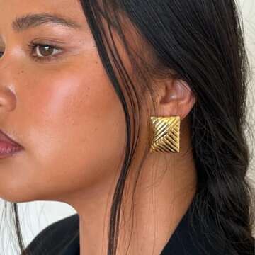 Trendy Gold Rectangle Drop Earrings for Women