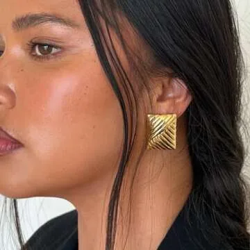 Trendy Gold Rectangle Drop Earrings for Women