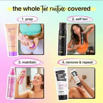 b.tan + Glow Self Tanner Bundle | Self Tanner Mousse for Fastest, Darkest Tan with Face + Body Gradual Self Tan Mist Plus Self Tanning Mitt