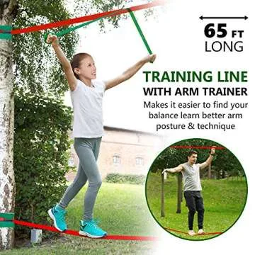 Ninja Warrior Obstacle Course for Kids Backyard - 2×65ft Slackline Kit with 10 Most Complete Accessories for Boys & Girls, Swing, Rope Ladder, Gymnastic Ring, Climbing Net, Arm Trainer and Monkey Fist