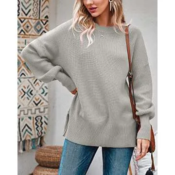 Imily Bela Womens Oversized Tunic Sweaters Fall Slouchy Long Sleeve Ribbed Knit Side Slit Pullover J...