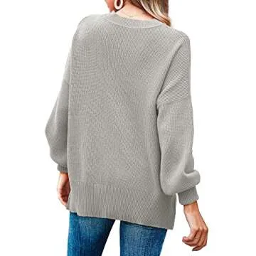 Imily Bela Womens Oversized Tunic Sweaters Fall Slouchy Long Sleeve Ribbed Knit Side Slit Pullover Jumper Grey