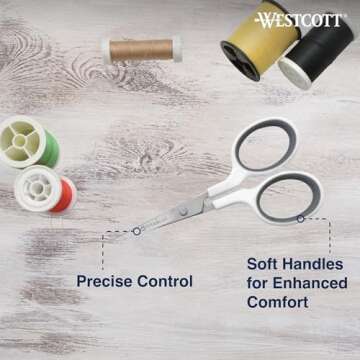 Westcott 4" Embroidery Scissors with Titanium-Bonded Blades for Crafting, Sewing & More (White/Gray)