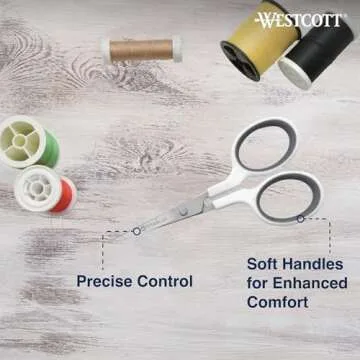 Westcott 4" Embroidery Scissors with Titanium-Bonded Blades for Crafting, Sewing & More (White/Gray)