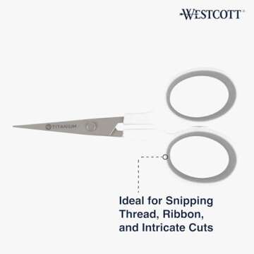 Westcott 4" Embroidery Scissors with Titanium-Bonded Blades for Crafting, Sewing & More (White/Gray)