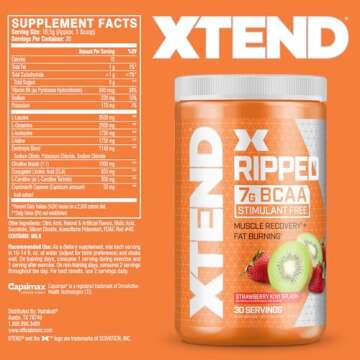 XTEND Ripped BCAA Powder Strawberry Kiwi | Cutting Formula + Sugar Free Post Workout Muscle Recovery...