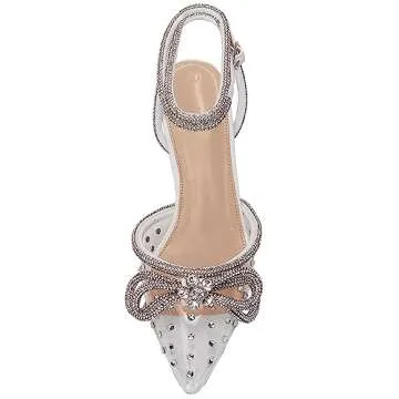 Stylish VETASTE Double Bow Crystal Heels for Weddings