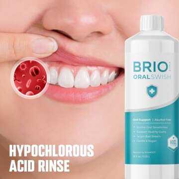 BRIOTECH Pure Hypochlorous Acid Oral Swish, Alcohol Free Mouthwash Rinse, Gentle Oral Care Hygiene, Fight Bad Breath, Support Against Plaque, Gum Irritation & Tender Gums, 32 fl oz