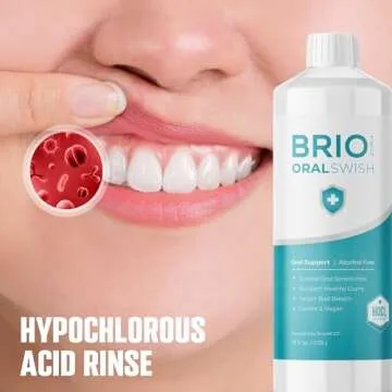BRIOTECH Pure Hypochlorous Acid Oral Swish, Alcohol Free Mouthwash Rinse, Gentle Oral Care Hygiene, Fight Bad Breath, Support Against Plaque, Gum Irritation & Tender Gums, 32 fl oz