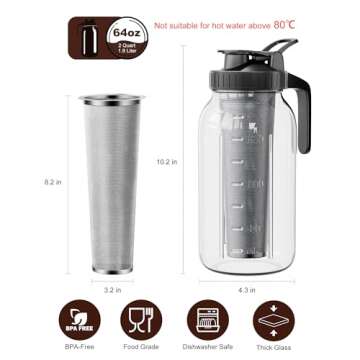 VA1KENE Cold Brew Coffee Maker 64oz, Iced Coffee Maker with 304 Stainless Steel Filter, Mason Jar Pi...