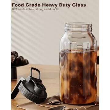 VA1KENE Cold Brew Coffee Maker 64oz, Iced Coffee Maker with 304 Stainless Steel Filter, Mason Jar Pitcher with Lid and Spout (Black)