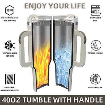 MURRICON 40 oz Tumbler with Handle and Straw,Reusable Vacuum Quencher Tumbler with Lid,Stainless Ste...