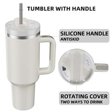 MURRICON 40 oz Tumbler with Handle and Straw,Reusable Vacuum Quencher Tumbler with Lid,Stainless Steel Insulated Travel Mug,for Coffee and Beverages,Dune