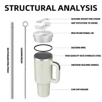 MURRICON 40 oz Tumbler with Handle and Straw,Reusable Vacuum Quencher Tumbler with Lid,Stainless Steel Insulated Travel Mug,for Coffee and Beverages,Dune