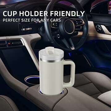 MURRICON 40 oz Tumbler with Handle and Straw,Reusable Vacuum Quencher Tumbler with Lid,Stainless Steel Insulated Travel Mug,for Coffee and Beverages,Dune