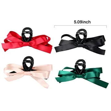 MHDGG Big Bow Hair Claw Clips for Women,4pcs Bow Hair Barrette Nonslip Claw Clip for Thin Thick Curly Hair,Bow Hair Dress Up Accessories for Birthday Party Show Christmas Thanksgiving(Black Pink Green Red)