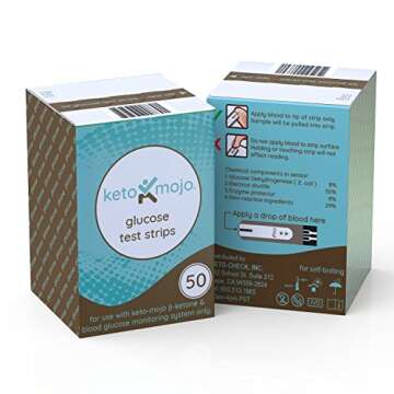 KETO-MOJO Blood Glucose Test Strips, Precision Sugar Measurement for Diabetics, Monitor Your Diabetes & Ketogenic Low Carb Diet and Nutritional Ketosis, 50 Strips Work only in Keto-MOJO Meters