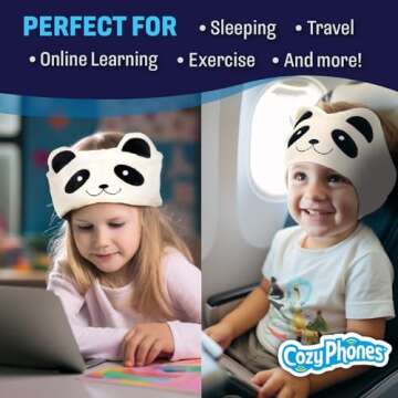 CozyPhones Over The Ear Headband Headphones - Kids Headphones Volume Limited with Thin Speakers & Super Soft Fleece Headband - Ivory Panda