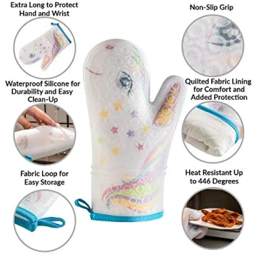 Gears Out Glitter Magic Unicorn Silicone Oven Mitt - Funny Oven Mitts - Heat Resistant Kitchen Glove, Soft Silicone, Quilted Fabric Lining