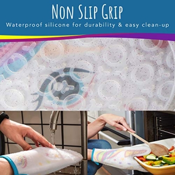 Gears Out Glitter Magic Unicorn Silicone Oven Mitt - Funny Oven Mitts - Heat Resistant Kitchen Glove, Soft Silicone, Quilted Fabric Lining