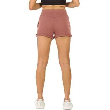 icyzone Workout Lounge Shorts for Women - Athletic Running Jogging Cotton Sweat Shorts (S, Dusty Pink/Light Gray)
