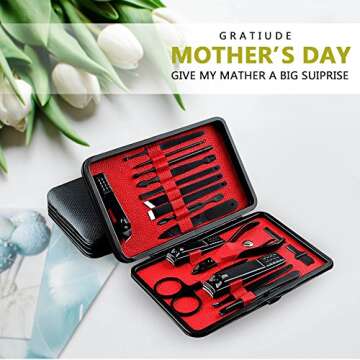 Manicure Set Pedicure Set Nail Clippers – Mifine 16 in 1 Stainless Steel Professional Pedicure Kit Nail Scissors Grooming kit with Black Leather Case
