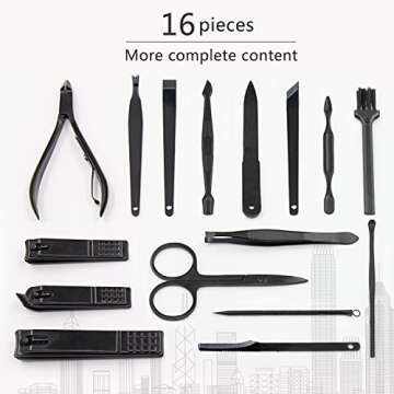 Manicure Set Pedicure Set Nail Clippers – Mifine 16 in 1 Stainless Steel Professional Pedicure Kit Nail Scissors Grooming kit with Black Leather Case
