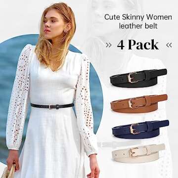 JASGOOD 4 Pack Leather Skinny Women Belts with Gold Buckle