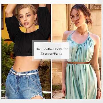 JASGOOD 4 Pack Leather Skinny Women Belts with Gold Buckle