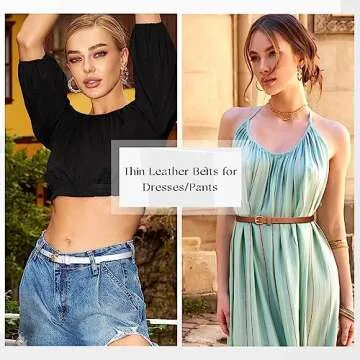 JASGOOD 4 Pack Leather Skinny Women Belts with Gold Buckle