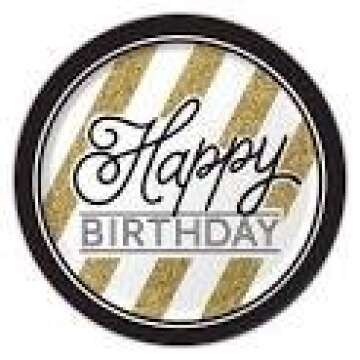 Black & Gold Glitter Happy Birthday Supplies Party Pack - Dinner Plates, Dessert Plates, Napkins and...