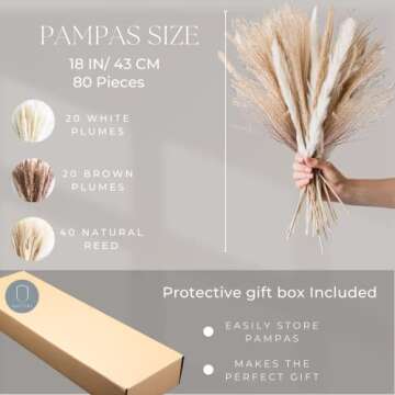 Natural Dried Pampas Grass Decor, Bouquet for Boho Home Decor, Vase Filler, Fluffy Dried Fall Pampas for Table and Home Decorations