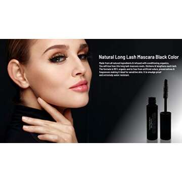 Mom's Secret 100% Natural Mascara Black, Organic, Vegan, Paraben & Gluten Free, Strengthens & Volumes, Stays on all day, Made in the USA, 0.25 ounce