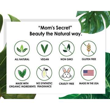 Mom's Secret 100% Natural Mascara Black, Organic, Vegan, Paraben & Gluten Free, Strengthens & Volumes, Stays on all day, Made in the USA, 0.25 ounce