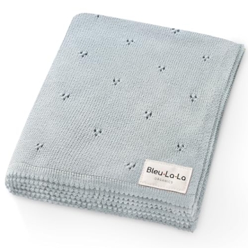 Bleu La La Organic Pointelle Receiving Swaddle Blanket - Soft Organic Cotton for Newborns, Infants, ...