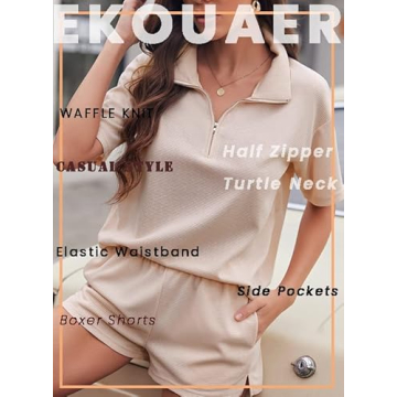 Ekouaer Women's 2 Piece Waffle Pajama Set for Summer