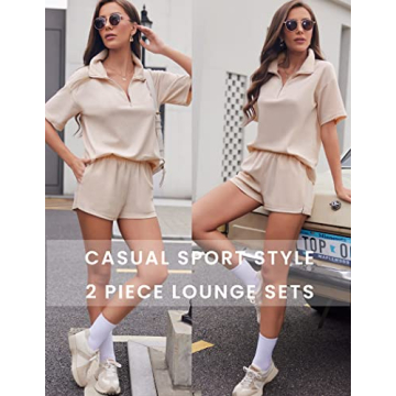 Ekouaer Women's 2 Piece Waffle Pajama Set for Summer