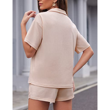 Ekouaer Women's 2 Piece Waffle Pajama Set for Summer