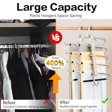 Pants Hangers Space Saving - 2 Pack Closet Organizer, Anti-Slip, Stainless Steel Pants Rack