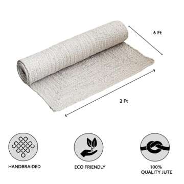 HOMEMONDE Handcrafted Woven Jute Runner Rug - Rustic Vintage Braided Reversible Area Rug - Farmhouse...